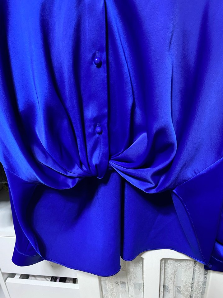 Parlak Mavi Kadın Düğmeli Gömlek - Görsel 5