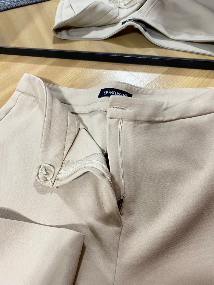 Bej Midi Kumaş Kadın Pantolon - Görsel 3