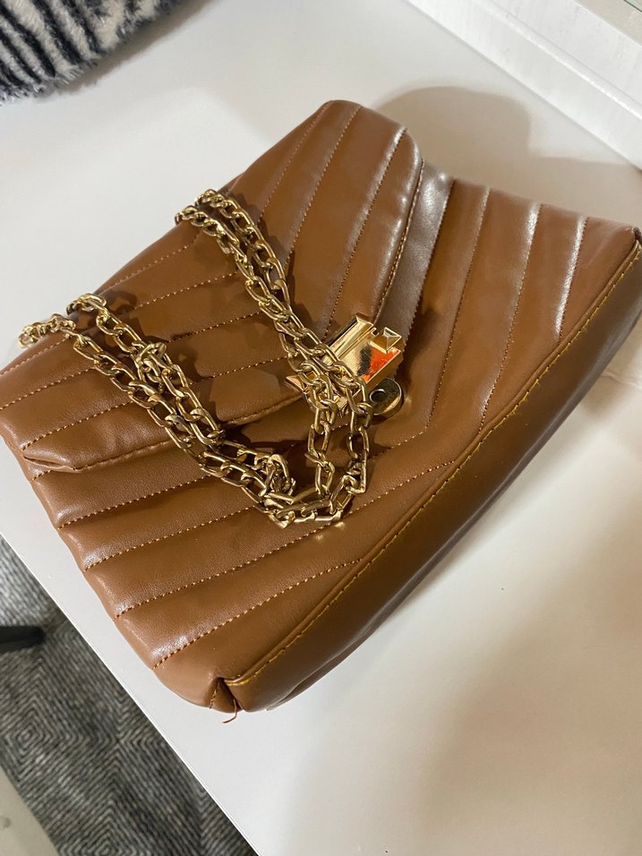 Zincir Detaylı Kahverengi Deri Kadın Çanta - Görsel 4