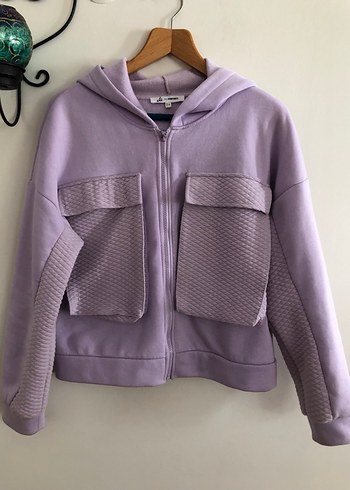 Koton Lila Kapusonlu Fermuarli Sweatshirt Mont