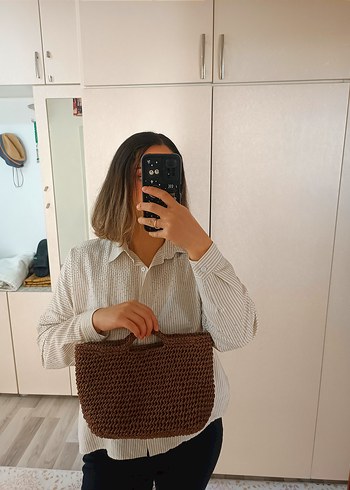 kahverengi hasır örgü kağıtip Kadın Çanta