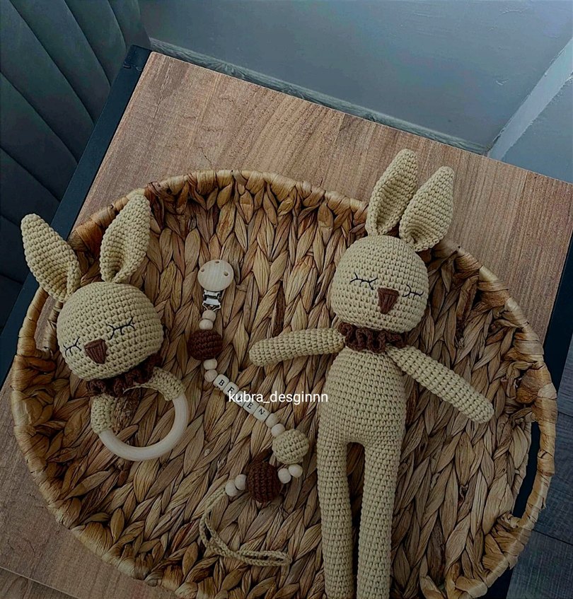 Bej El Yapımı Amigurumi Tavşan Oyuncak - Görsel 2