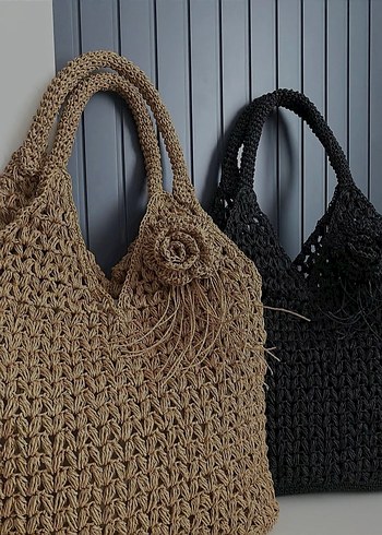 oysho Bej ve siyah Örgü Kadın Çanta astarlı - Görsel 2