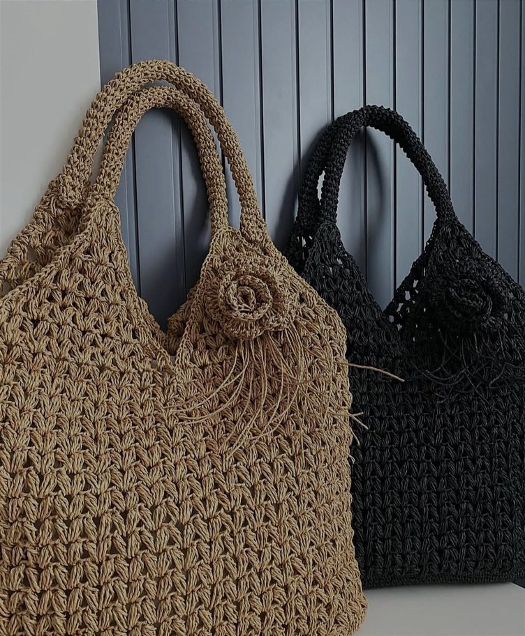 oysho Bej ve siyah Örgü Kadın Çanta astarlı - Görsel 2