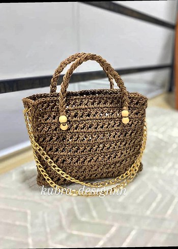 Zincir Detaylı Örgü kağıtip hasır Kadın Çanta - Görsel 2