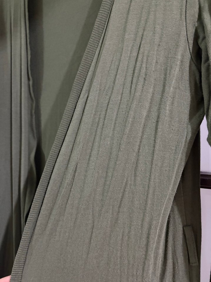 Uzun Kollu Yeşil Kadın Uzun Hırka - Görsel 2