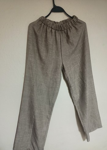 Bej Keten Uzun Kollu Düğmeli gomlek takım - Görsel 2