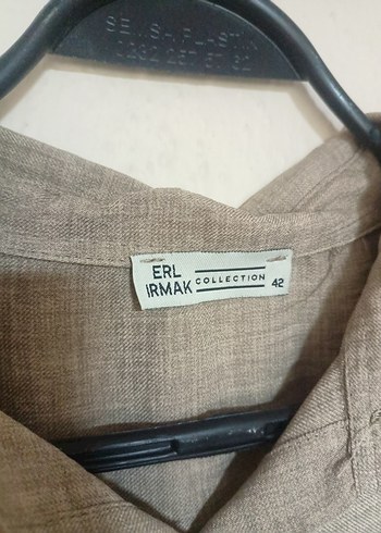 Bej Keten Uzun Kollu Düğmeli gomlek takım - Görsel 3