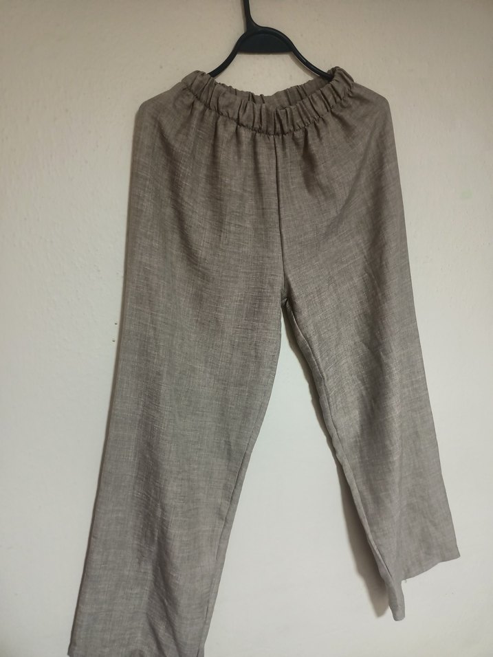 Bej Keten Uzun Kollu Düğmeli gomlek takım - Görsel 2