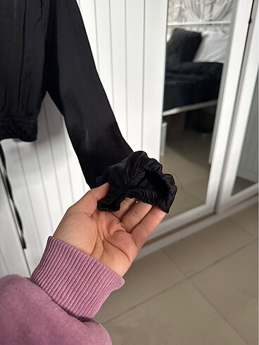 s Beden siyah Renk crop saten gömlek