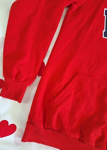s Beden Kırmızı Kapüşonlu Nakışlı Kadın Sweatshirt