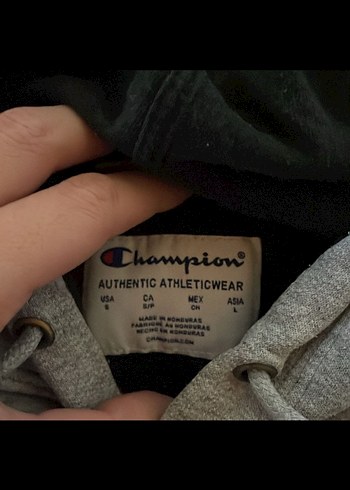 s Beden gri Renk Champion Gri Kapüşonlu Sweatshirt ORİJİNAL