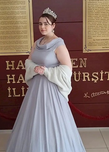 Gri Drapeli Uzun Abiye Elbise - Görsel 5