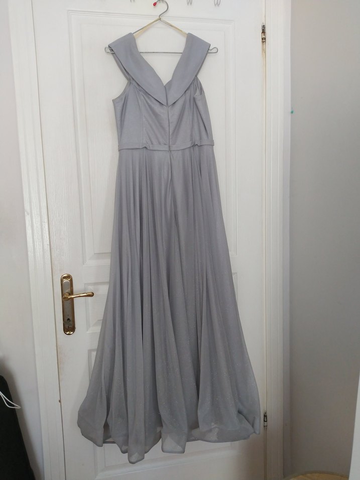 Gri Drapeli Uzun Abiye Elbise - Görsel 4