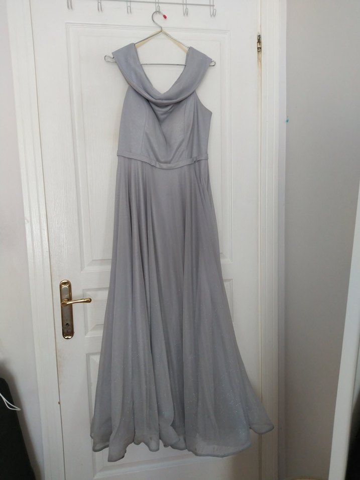 Gri Drapeli Uzun Abiye Elbise - Görsel 3