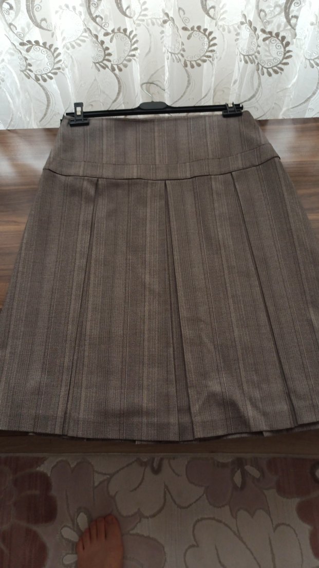 Çizgili kumas Pilili Midi Etek - Görsel 3