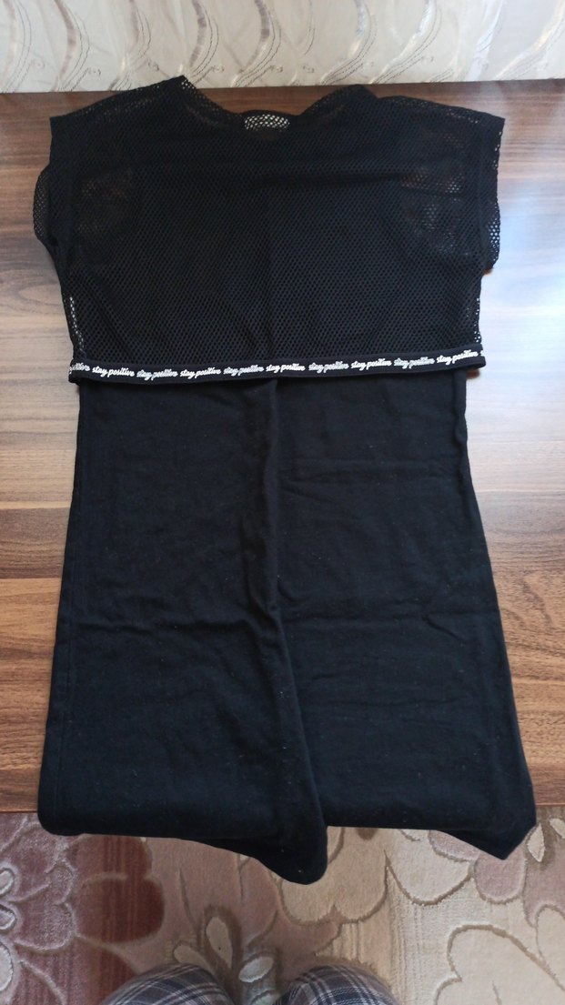 Siyah File Crop Üst Detaylı Kız Çocuk Elbisesi - Görsel 2