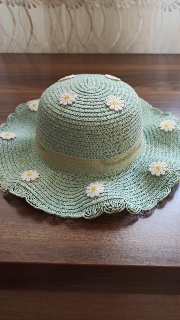 Bej Bohem Dantel Detaylı Hasır Kız Çocuk Şapka - Görsel 2