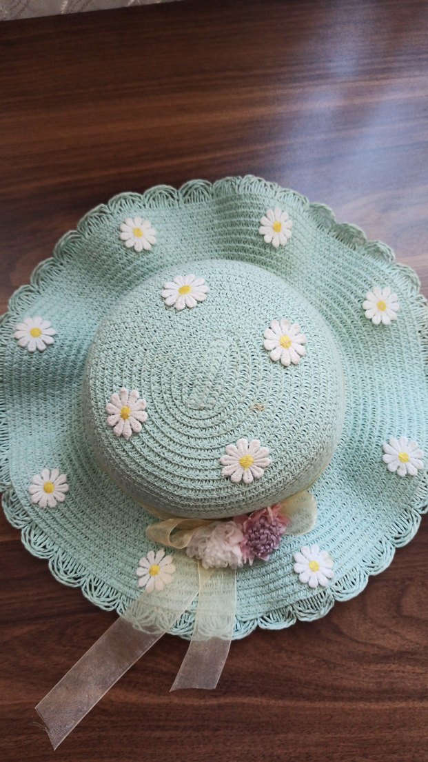 Bej Bohem Dantel Detaylı Hasır Kız Çocuk Şapka - Görsel 3