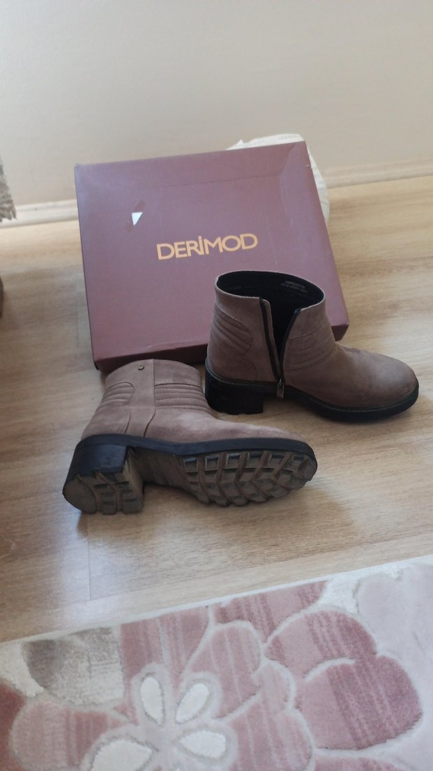 DERIMOD Taba Süet Kadın Topuklu Bot - Görsel 3