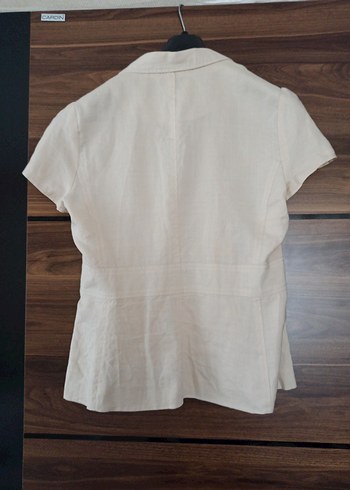 Kısa Kollu Kemerli Bej Kadın Blazer - Görsel 2