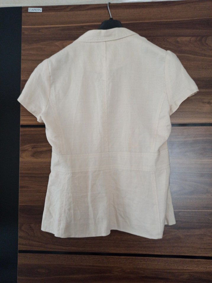 Kısa Kollu Kemerli Bej Kadın Blazer - Görsel 2