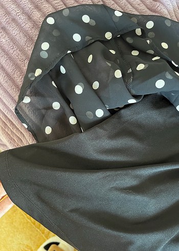 Uzun Kollu Puantiyeli Siyah Elbise - Görsel 4