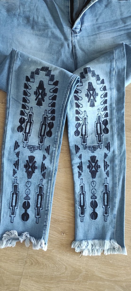 Nakışlı ve Boncuklu Bohem Kadın Kot Pantolon - Görsel 2