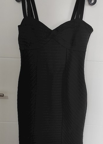 V Yaka Siyah Midi Strappy Elbise - Görsel 2