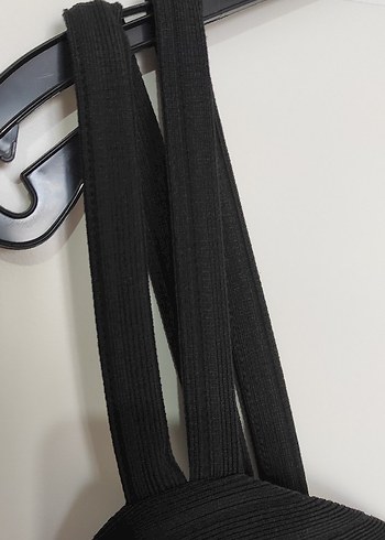 V Yaka Siyah Midi Strappy Elbise - Görsel 3