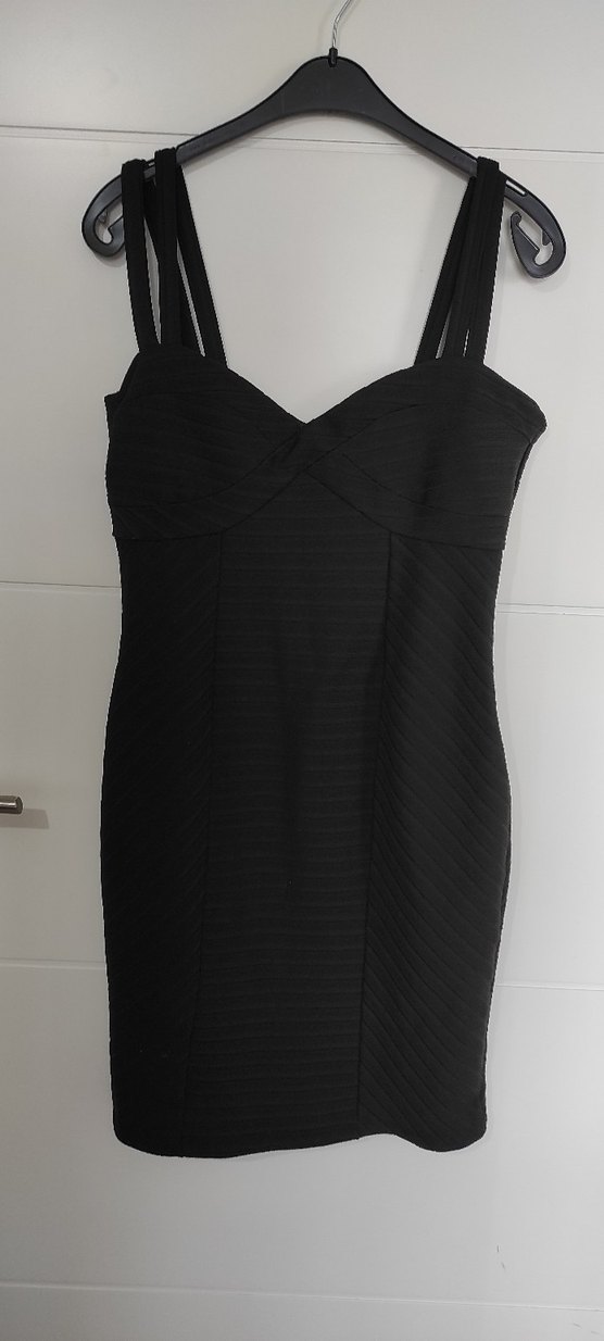 V Yaka Siyah Midi Strappy Elbise - Görsel 2