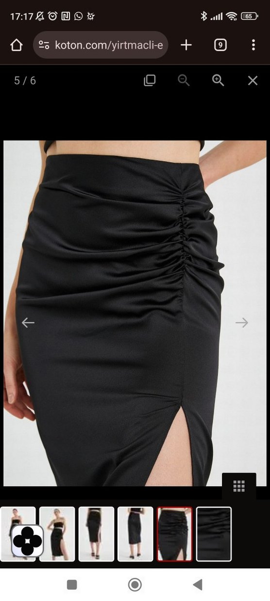 Siyah Drapeli Yırtmaçlı Mini Midi Etek - Görsel 4