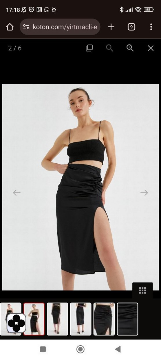 Siyah Drapeli Yırtmaçlı Mini Midi Etek - Görsel 2