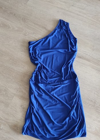 Mavi Drapeli Midi Kadın Abiye Elbise - Görsel 2