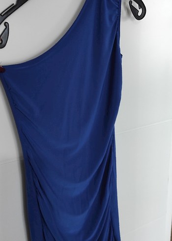 Mavi Drapeli Midi Kadın Abiye Elbise - Görsel 3