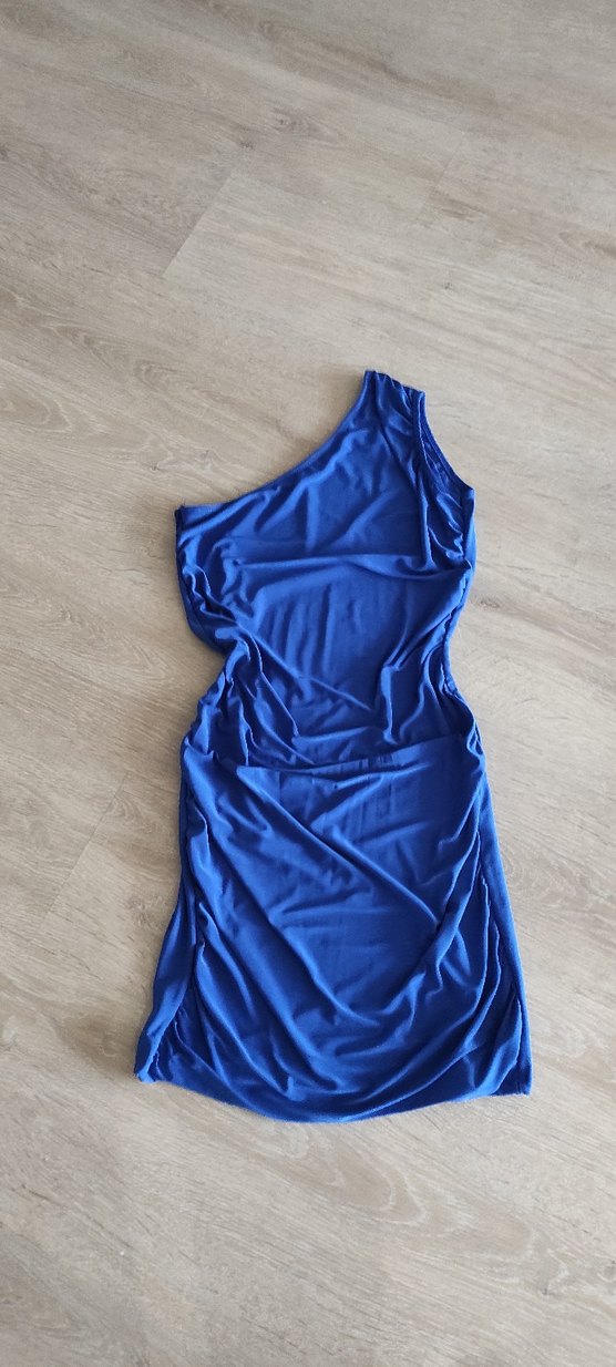 Mavi Drapeli Midi Kadın Abiye Elbise - Görsel 2