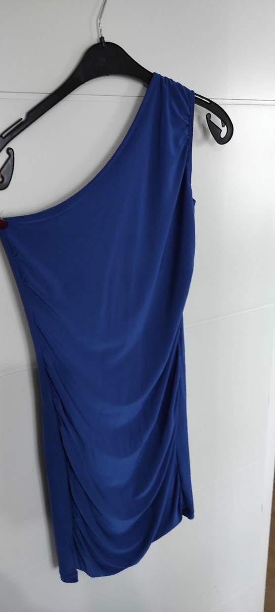 Mavi Drapeli Midi Kadın Abiye Elbise - Görsel 3