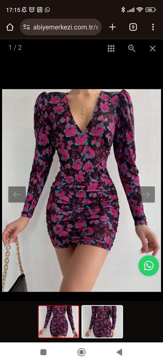 Pembe Çiçekli V Yaka Mini Elbise - Görsel 2