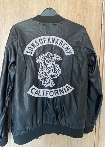 Sons of Anarchy Baskılı Siyah Deri Ceket