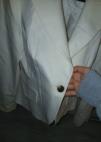 Beyaz Düğmeli Kadın Blazer Ceket - Görsel 3