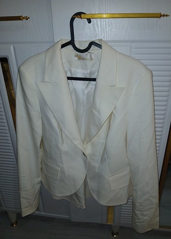 Beyaz Düğmeli Kadın Blazer Ceket - Görsel 2