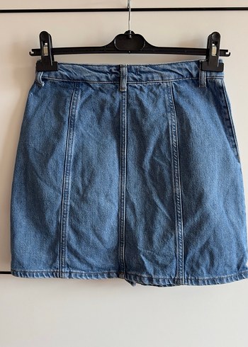 m Beden Düğmeli Mavi Denim Mini Etek
