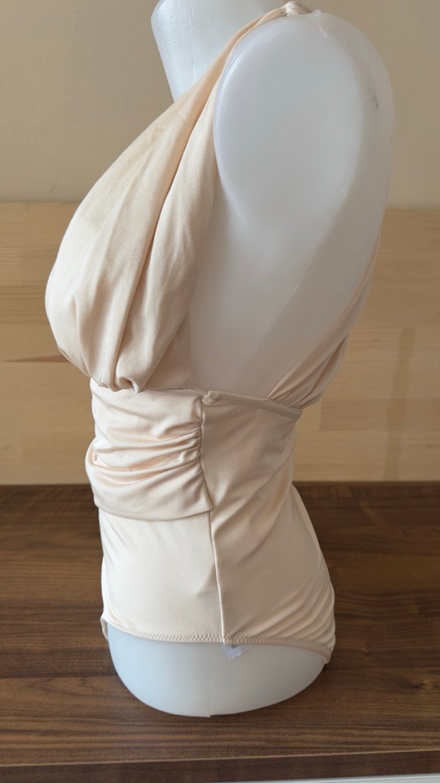 Bej Drapeli Kadın Mayo - Görsel 4