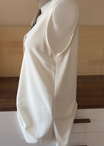 m Beden Beyaz Drapeli Mini Halter Yaka Bluz