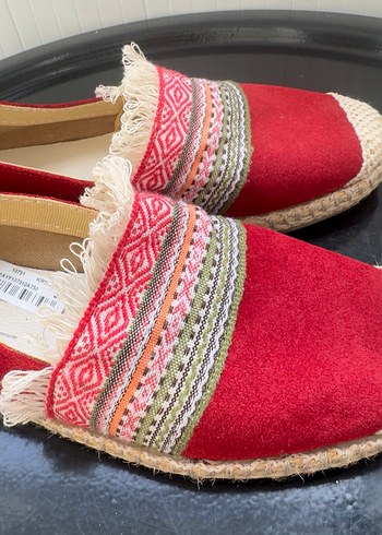 Renkli Nakışlı Kırmızı Kadın Dolgu Topuk Espadril - Görsel 5