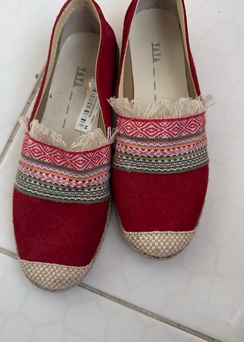 Renkli Nakışlı Kırmızı Kadın Dolgu Topuk Espadril - Görsel 3