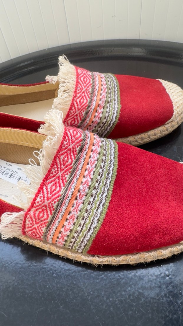 Renkli Nakışlı Kırmızı Kadın Dolgu Topuk Espadril - Görsel 5