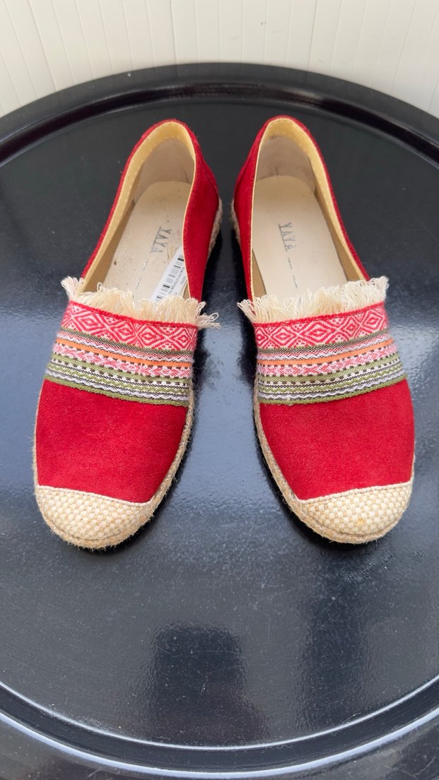 Renkli Nakışlı Kırmızı Kadın Dolgu Topuk Espadril - Görsel 2