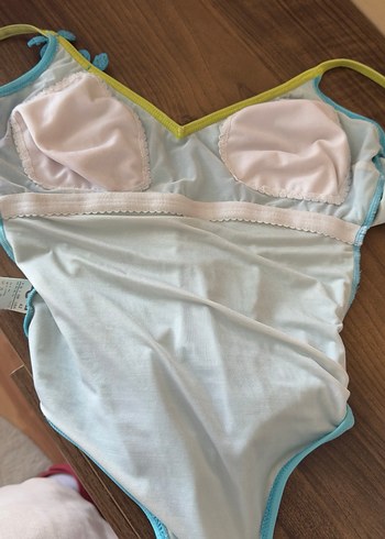 İnce Askılı Turkuaz Boncuklu Kadın Mayo - Görsel 9