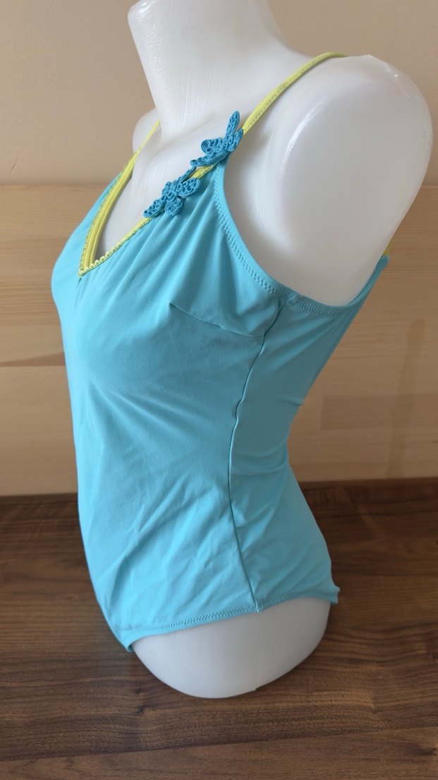 İnce Askılı Turkuaz Boncuklu Kadın Mayo - Görsel 2